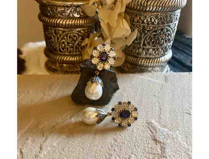 Sapphire Flower Uncut Diamond Silver Earrings - By The Alchemy Studio