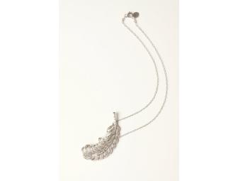 1950s Pave Trifari Feather Necklace with Sterling Silver Chain