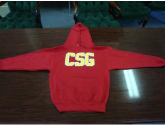 Red Sweatshirt with polka dot CSG applique