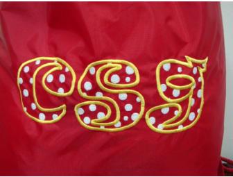 Red nylon cinch sack w/ funky dot CSG embroidery