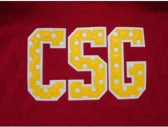 Red Sweatshirt with polka dot CSG applique