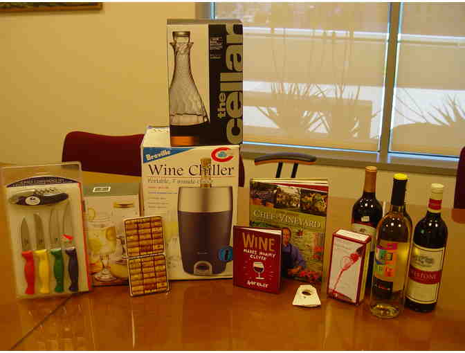 Basket of wine-related items