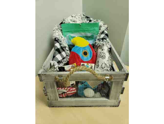Dog Basket with Quilt and Assorted Items