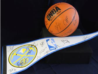 Nuggets Team Signed Basketball and Pennant Flag