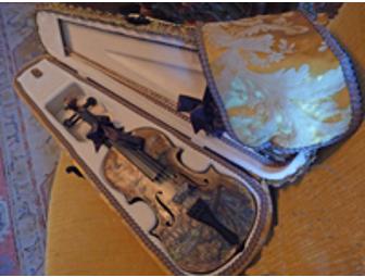 Hand-decorated violin and violin case object d'art