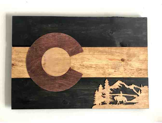 Art - Colorado Flag Wood Art - Large (black/natural with cowboy)