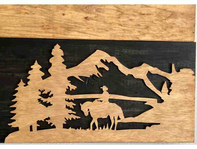Art - Colorado Flag Wood Art - Large (black/natural with cowboy)