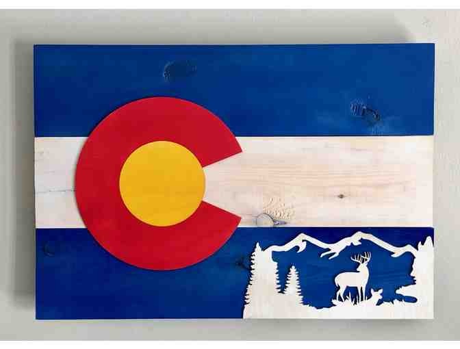 Art - Colorado Flag Wood Art - Large (Red, white & Blue with a Buck)