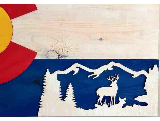 Art - Colorado Flag Wood Art - Large (Red, white & Blue with a Buck)