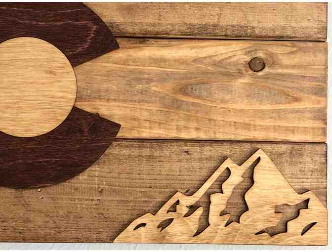 Art - Colorado Flag Wood Art - Small (Natural with Mountains)