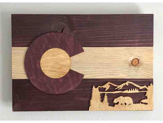 Art - Colorado Flag Wood Art - Small (Purple with Bear)