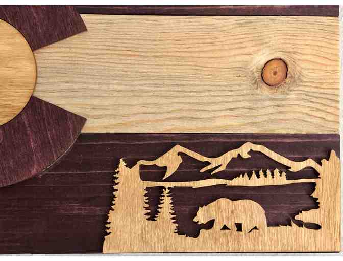 Art - Colorado Flag Wood Art - Small (Purple with Bear)