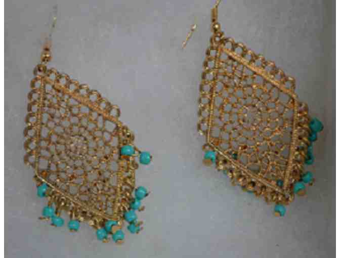 Beautiful Gold and Turquoise Dangling Earrings