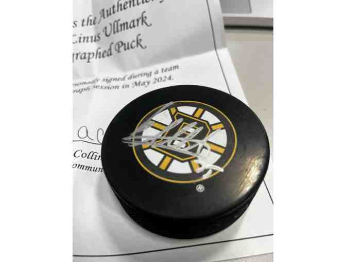 Linus Ullmark Autographed Puck - Boston Bruins