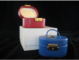 Blue Leather Travel Jewelry Box with Removable Compartment