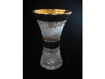 Czech Cut Crystal Bohemian Vase With 24K Gold Trim