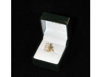 14K Gold Ring with Seven Pearls and 6 Emeralds
