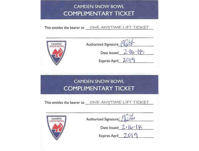 Two One-day Lift Tickets to Camden Snow Bowl