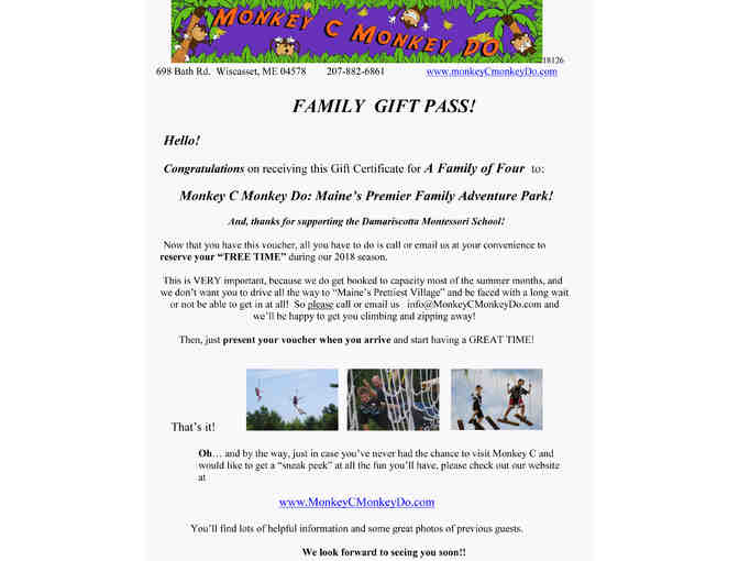 Monkey C Monkey Do - Family of Four Gift Pass