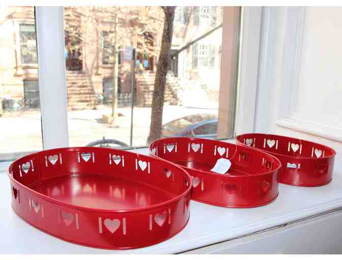 3 heart cut out stackable red trays