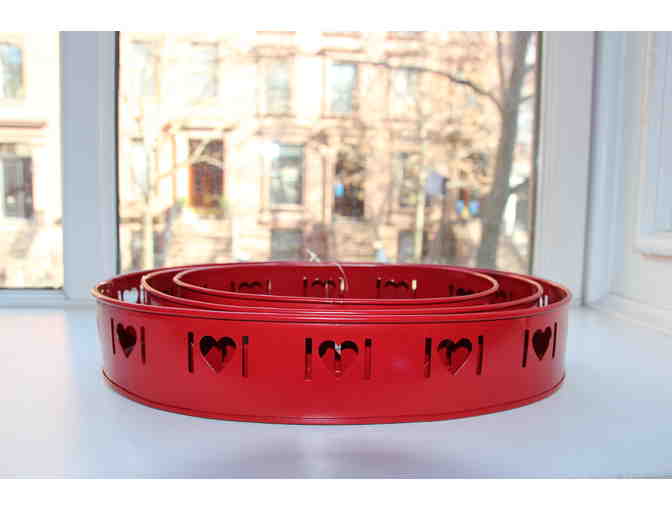 3 heart cut out stackable red trays