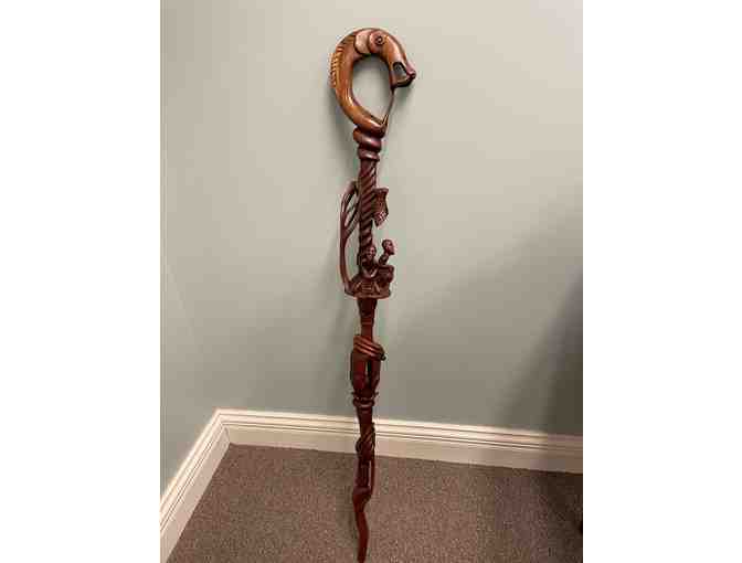 Carved Nyaminyami Walking Stick African 20th/21st Century with snake from handle