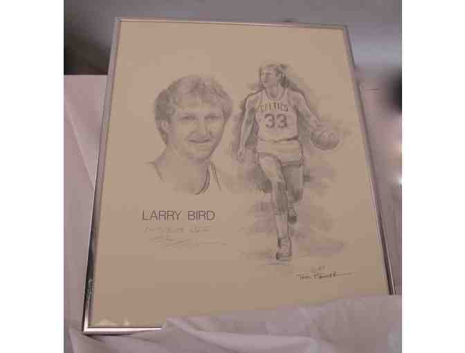 Framed lithographs of Robert Parish, Larry Bird and Danny Ainge