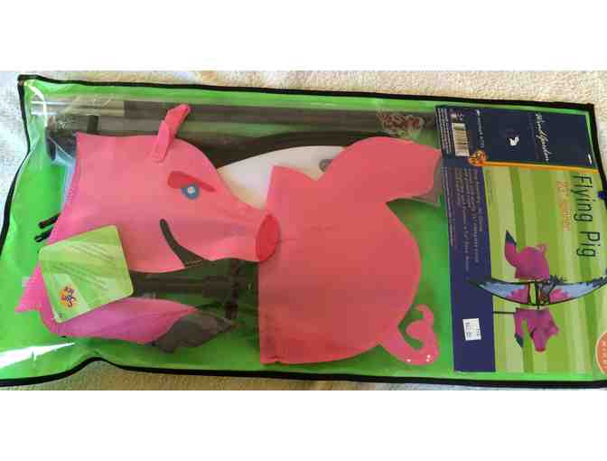 Wind Garden `Flying Pig` and Frog concrete garden sculpture