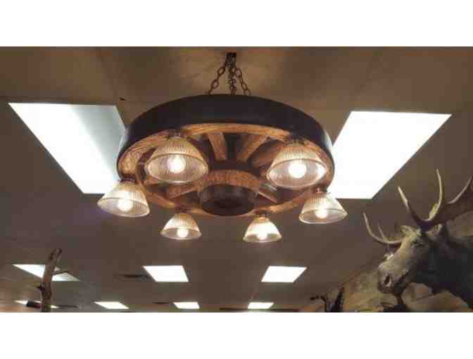Cast Horn Designs - Small Wagon Wheel Chandelier donated by Bob & Donna Cunha
