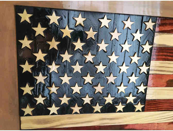 US flag art made from wood reclaimed from Easton reconstruction projects.