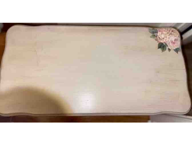 Refinished Queen Ann style 3 Draw Vanity with Flower Decor, from Paint Rust and Pixie Dust