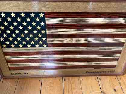 US flag art made from wood reclaimed from Easton reconstruction projects.