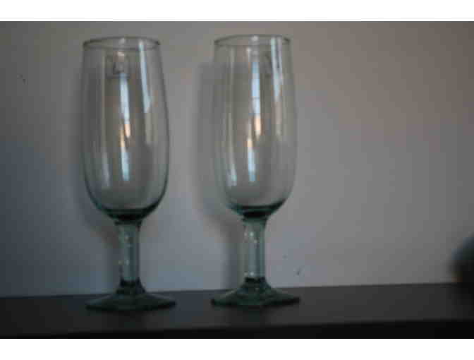 RECYCLED GLASS CHAMPAGNE FLUTES & WINE DECANTER