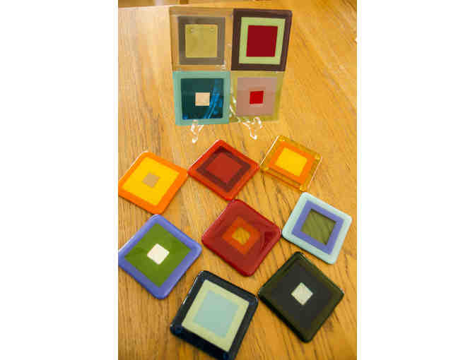 G1-5 Set of 4 Fused Glass Coasters- Warm Colors