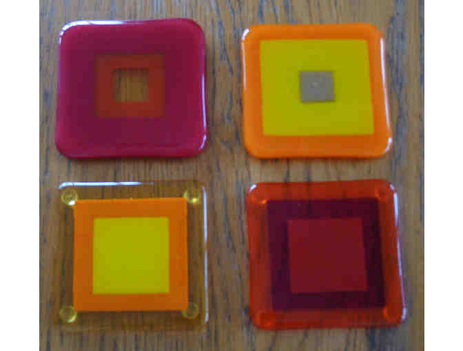 G1-5 Set of 4 Fused Glass Coasters- Warm Colors