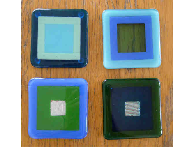 G1-5: Set of 4 Fused Glass Coasters - Cool Colors