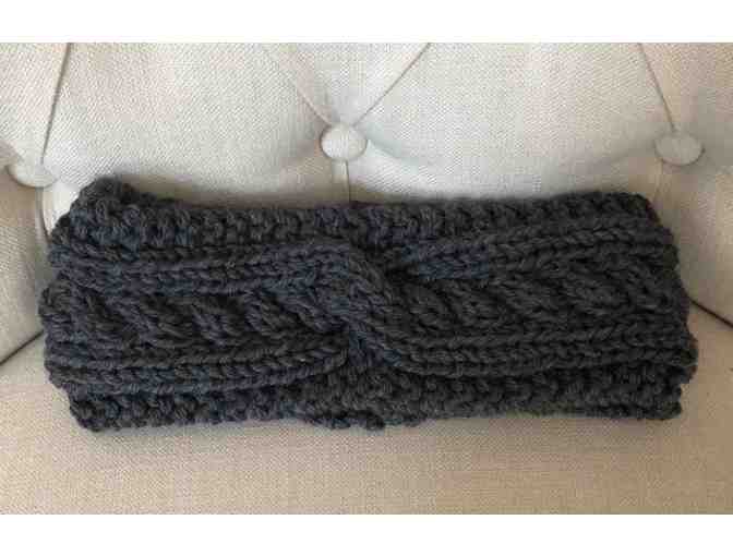 Hand Knitted Reverse Gray Cable Scarf and Coordinating Headband