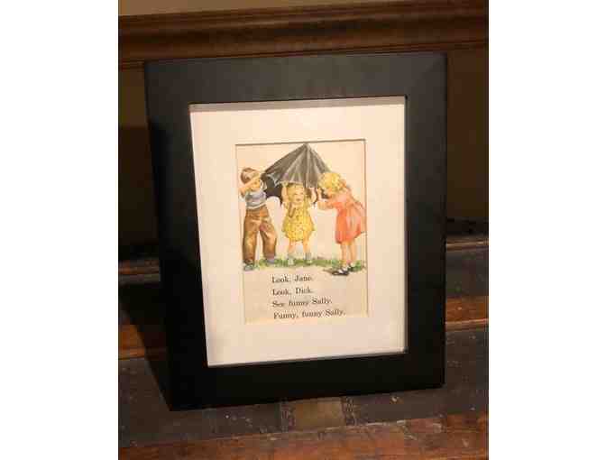 Framed Page from Early Dick and Jane Primer 'The New We Look and See'