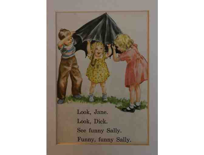 Framed Page from Early Dick and Jane Primer 'The New We Look and See'