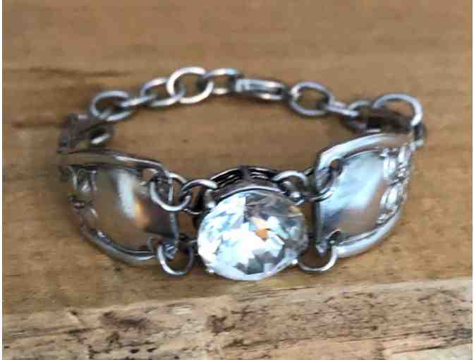 Beautiful Floral Vintage Spoon Bracelet with Large Crystal, and Designs by MoDa Gift Cert