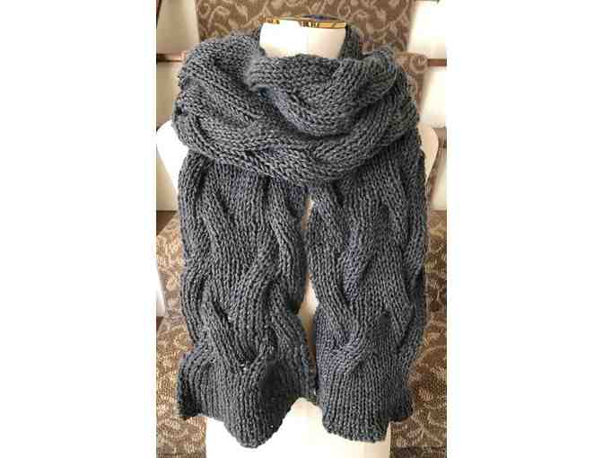 Hand Knitted Reverse Gray Cable Scarf and Coordinating Headband