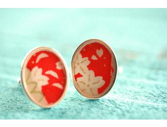Cherry Blossom Washi Paper Sterling Silver Cufflink