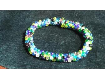 Hand-Beaded Multicolored Bracelet (shown left)