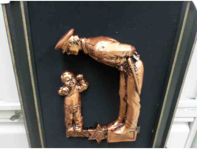 LOST CHILD  COPPER 3-D PICTURE POLICE OFFICER AND A CHILD