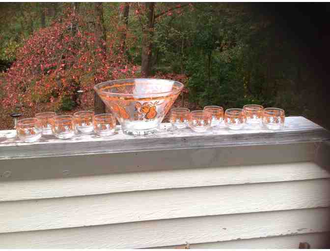 Vintage Retro Mid Century Glass Punch Bowl w/ Cups