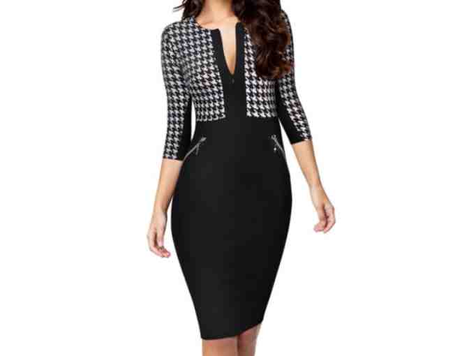 MIUSOL Women's Formal Houndstooth-Print Optical Illusion Business Dresses