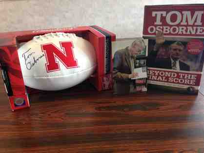 Signed Full-sized Football and book by Tom Osborne