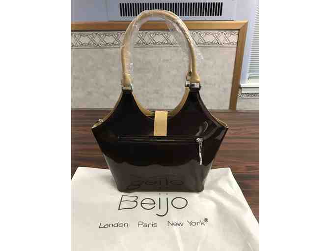 Beijo Pearly Shimmer Garnet Patent Leather/brown Trimmed Hand/ Shoulder Bag - Photo 2