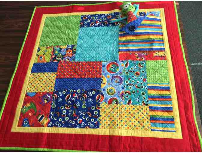 Hand Made Child's Quilt with matching Monster Toy - Photo 1
