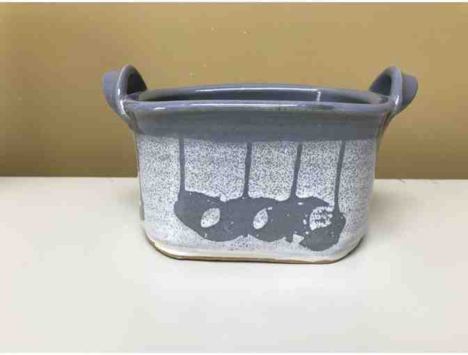 6.5" x 7" Square Glazed Ceramic Basket with handles in shades of Greys & Blues - Photo 1